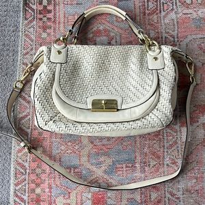 COACH Kristin Ivory White Woven Leather Satchel Bag